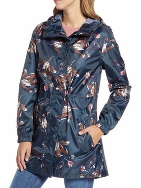 Joules Go Lightly Floral Packable Long Rain Coat Jacket US 4